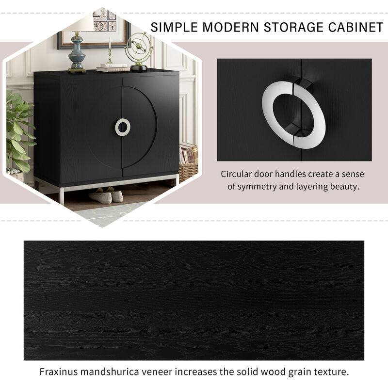 Wooden and Metal Leg Accent Cabinet for Living and Dining Room