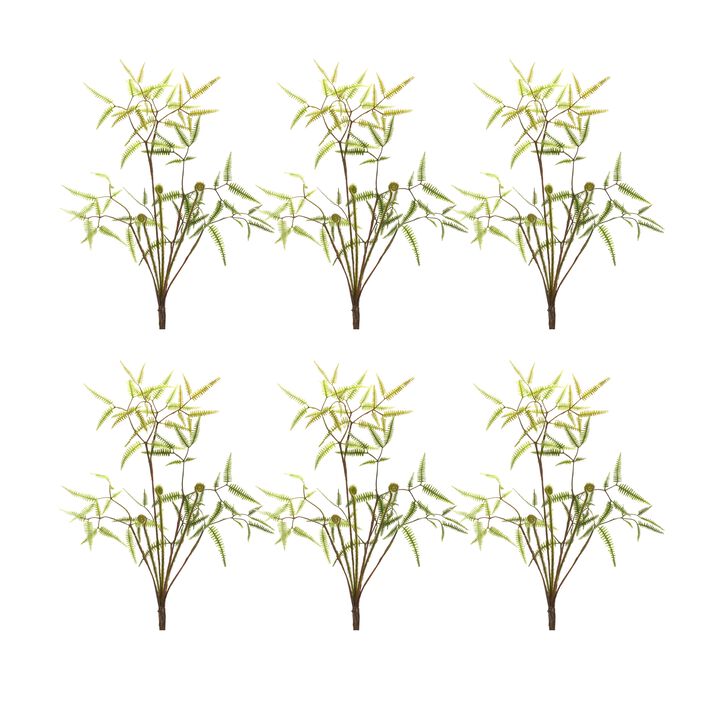 Mini Fern Foliage Bush with Sprout Accent for Natural Home Décor and Floral Arrangements (Set of 6)