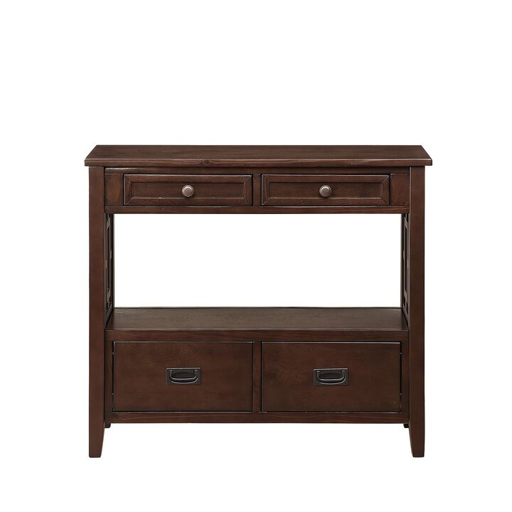36" Farmhouse Pine Wood Console Table Entry Sofa Table With 4 Drawers & 1 Storage Shelf