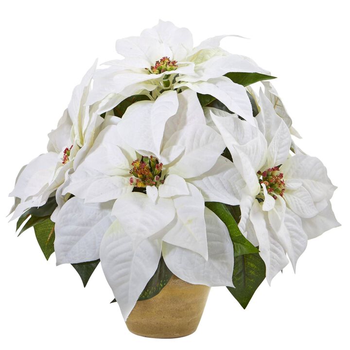 Nearly Natural 13-in Poinsettia Artificial Arrangement in Ceramic Vase