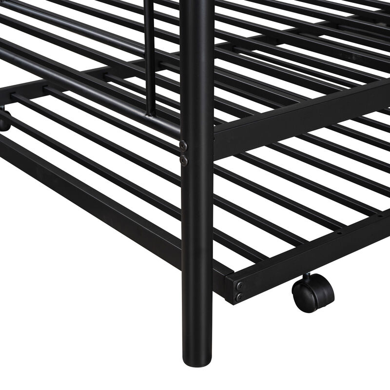 Twin-Over-Twin Metal Bunk Bed With Trundle, Can Be Divided Into Two Beds, No Box Spring Needed