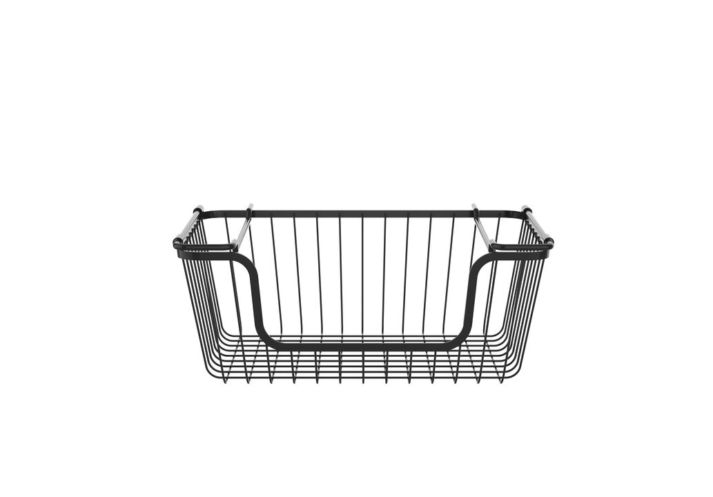 Oceanstar Stackable Metal Wire Storage Basket Set for Pantry, Countertop, Kitchen or Bathroom � Black, Set of 2