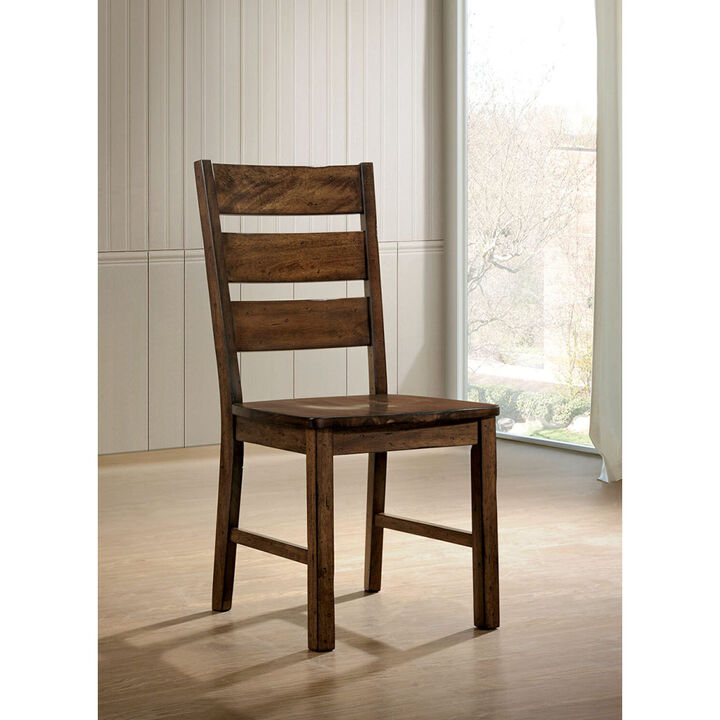 Walnut Finish Solid Wood Industrial Style Kitchen Set Of 2 Dining Chairs Slat Back Chairs