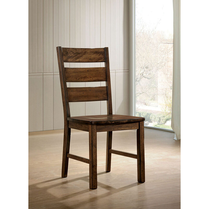 Walnut Finish Solid Wood Industrial Style Kitchen Set Of 2 Dining Chairs Slat Back Chairs