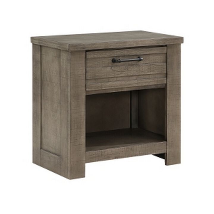 Niti 28 Inch Nightstand, 1 Drawer with Handle, Open Storage Cubby, Gray - Benzara
