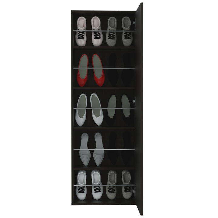 Leto Wall Mounted Shoe Rack With Mirror, Single Door, Capacity For Ten Shoes