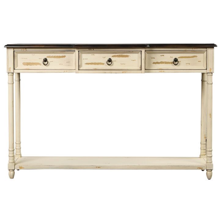 Console Table Sofa Table With Drawers For Entryway With Projecting Drawers And Long Shelf