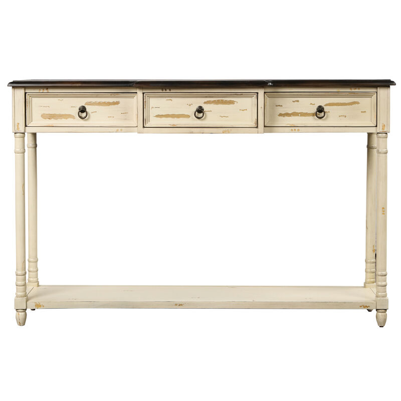 Console Table Sofa Table With Drawers For Entryway With Projecting Drawers And Long Shelf