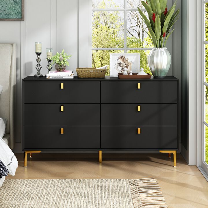 6-Drawer Black Wooden Chest of Drawers Dresser Modern Style Storage Cabinet (55.1 in. W x 31.1 in. H x 15.7 in. D)