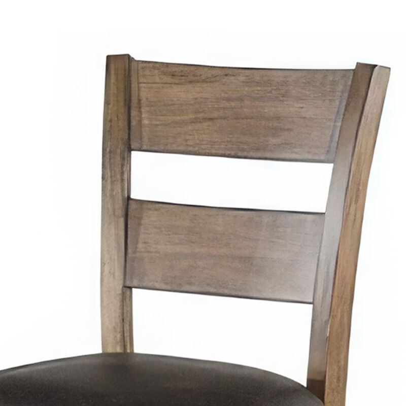 Yael Barstool Chair, Ladderback, Black Microfiber, Taupe Mahogany Wood - Benzara