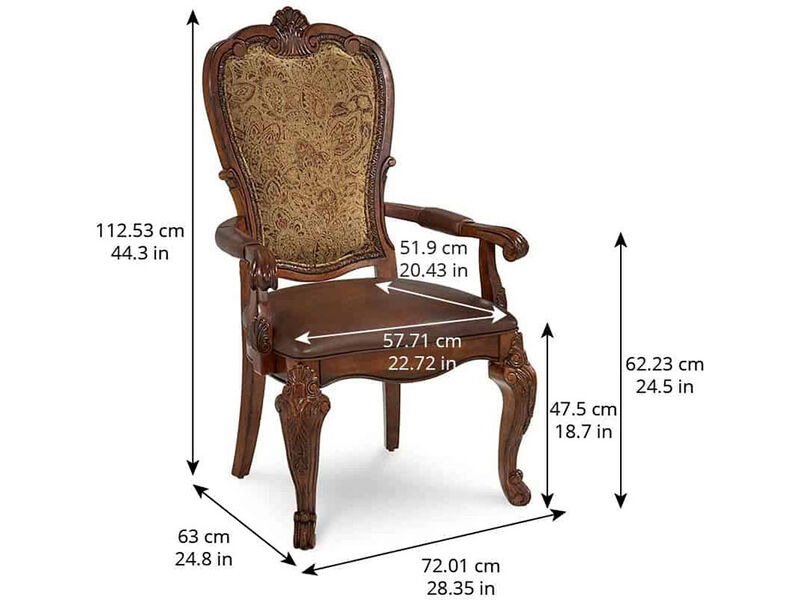 Old World Upholstered Back Arm Chair (Set of 2)