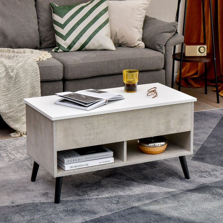31.5 Inch Lift Top Coffee Table with Hidden Compartment and 2 Storage Shelves