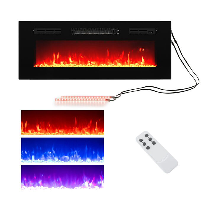 Recessed Electric Fireplace Heater with LED Strip Lights and Remote Control for Modern Home Décor