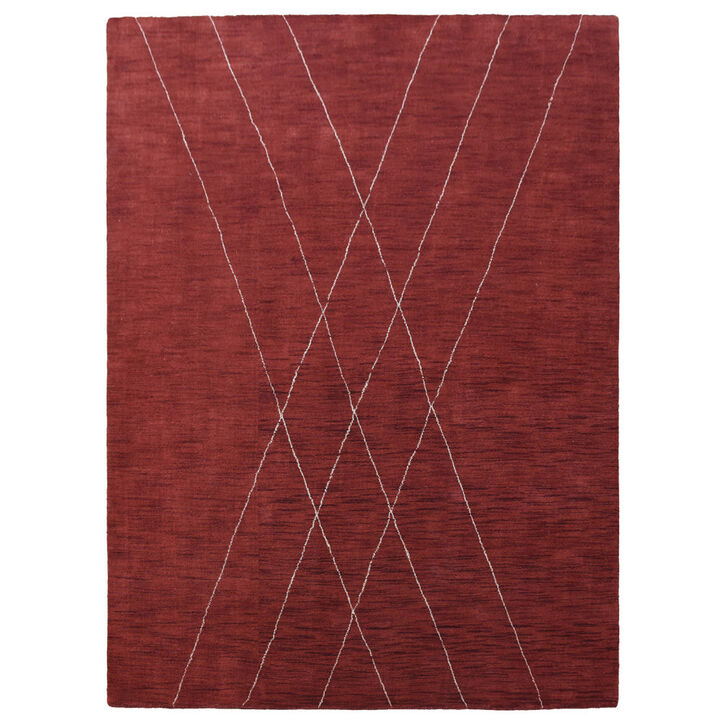 RUGSOTIC CARPETS HAND KNOTTED LOOM WOOL ECO-FRIENDLY AREA RUGS  - 6'x9', Rectangle, Red Color, Geometric Modern Design, High Pile Handmade Anti Skid Area Rugs for Living Room, Bed Room (L00645)