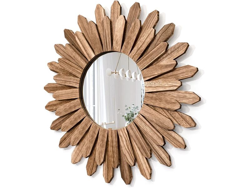 Honiway Mirror Wall Decor 21 inch Rustic Wood Boho Aesthetic Mirror