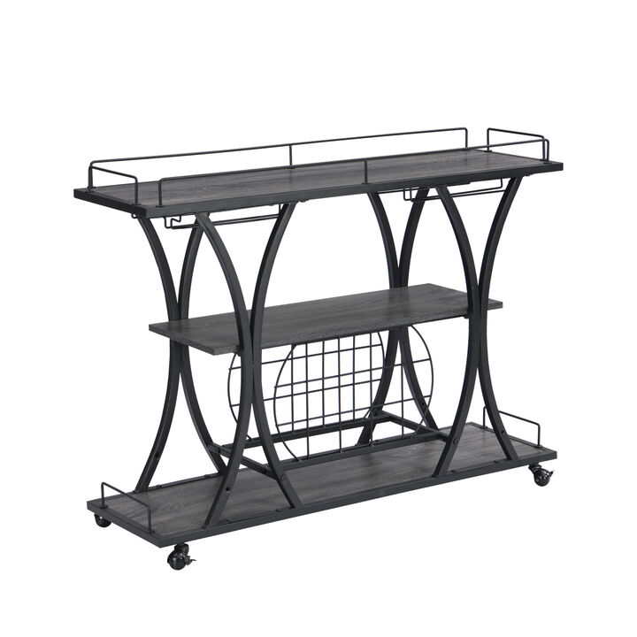 Industrial Bar Cart Kitchen Bar Serving Cart For Home With Wheels 3 - Tier Storage Shelves