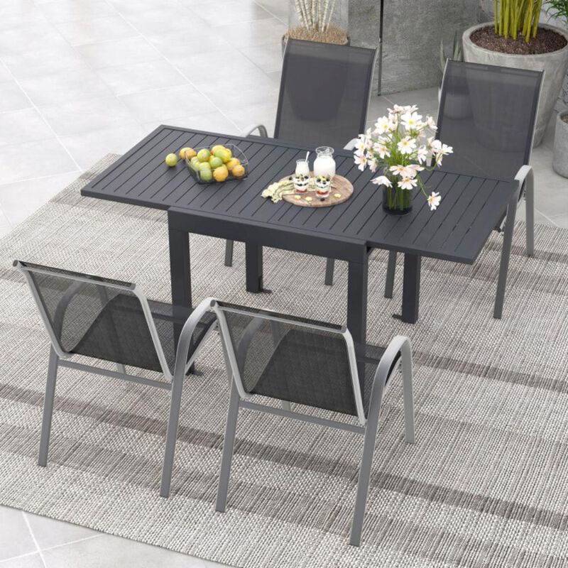 Hivvago Outdoor Dining Table Set with Extendable Aluminum Table and 4 Stackable Chairs