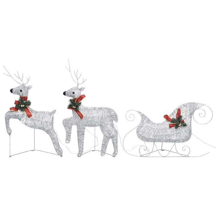 7pc Outdoor 140 LED Light Christmas Reindeer and Sleigh, Silver - Benzara