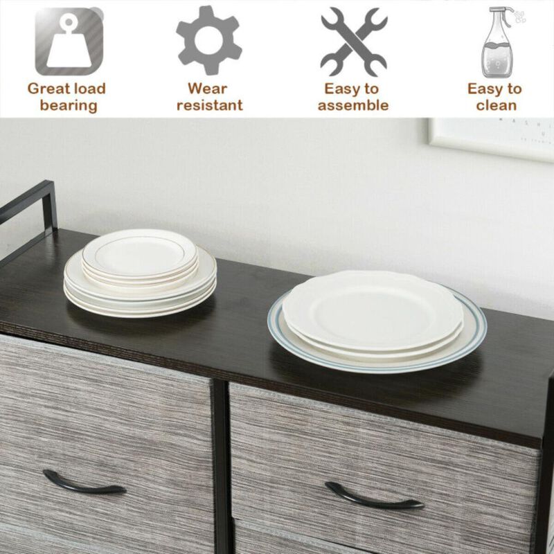Hivvago 5 Fabric Drawers Dresser with Metal Frame and Wooden Top