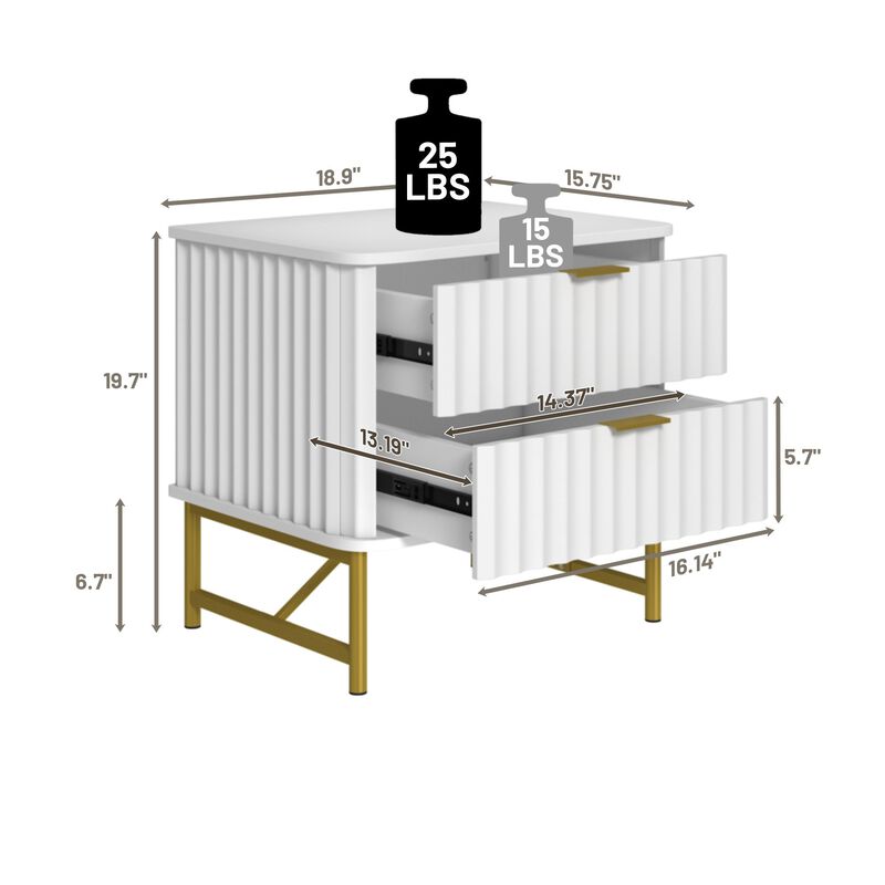 2-Drawer Nightstand with Metal Base