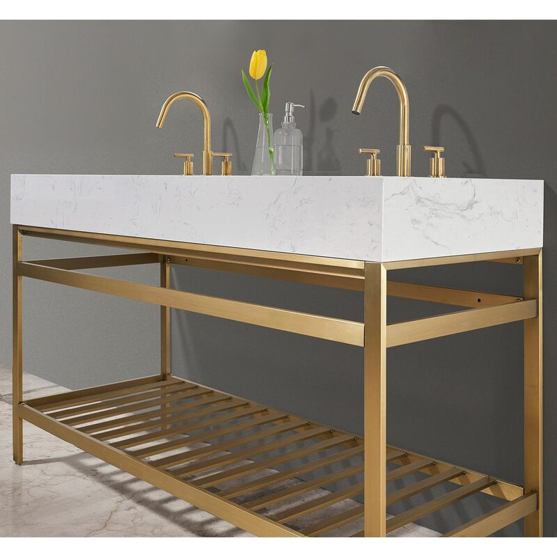 Altair 60 Double Stainless Steel Vanity Console in Brushed Gold without Mirror