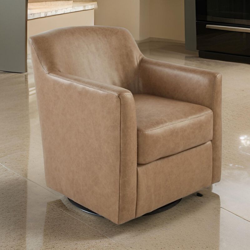 32 Inch Plush Swivel Accent Chair with Shelter Style Armrests, Faux Leather-Benzara