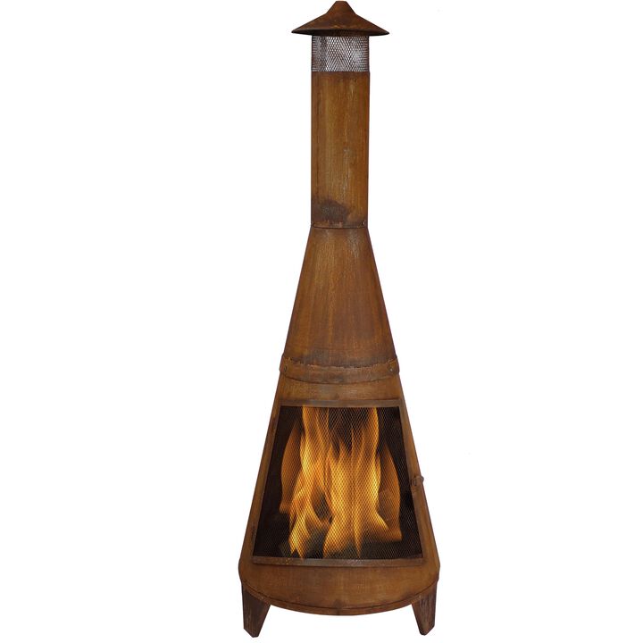 Sunnydaze 70 in Steel Wood Burning Chiminea Fire Pit with Rain Cap - Rustic