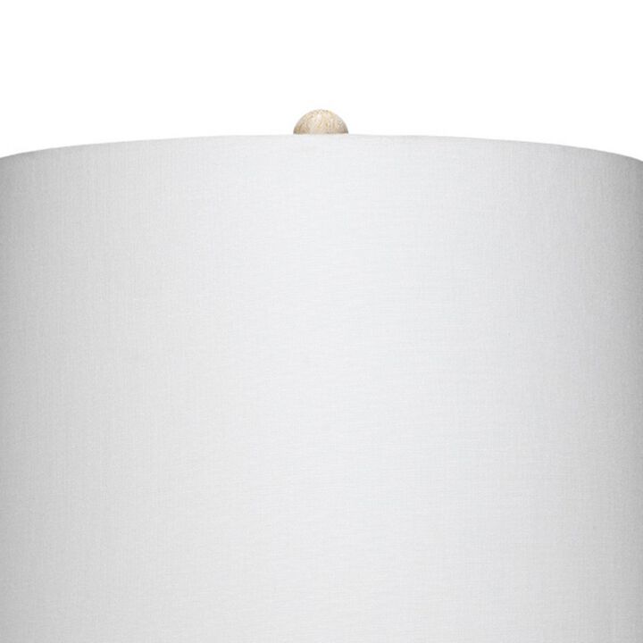 Resin Table Lamp with Geometric Cutouts, White and Gray-Benzara