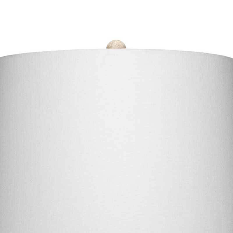 Resin Table Lamp with Geometric Cutouts, White and Gray-Benzara
