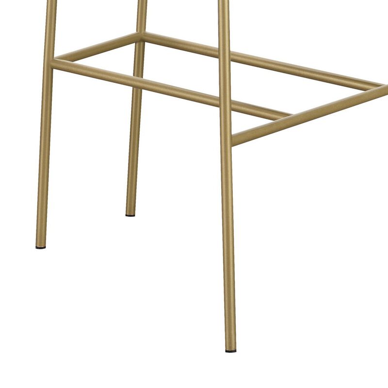 Lox 30 Inch Modern Barstool, Gray Padded Back and Seat, Gold Finish Metal-Benzara
