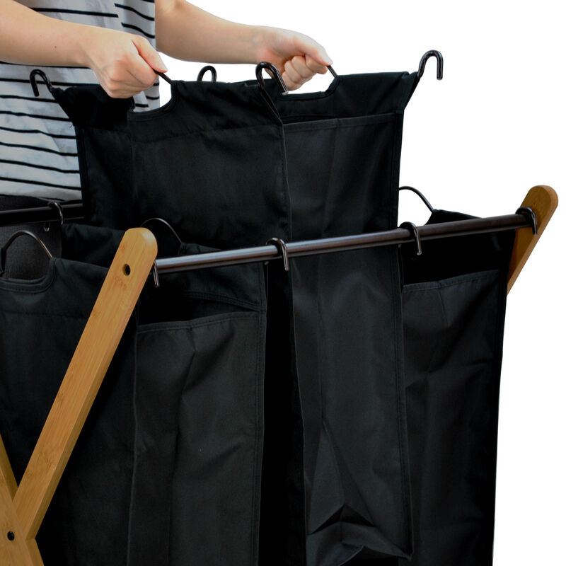 Oceanstar X-Frame Bamboo 3-Bag Laundry Sorter, Bronze