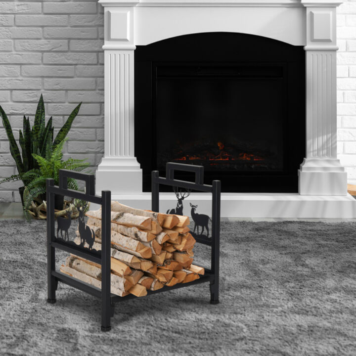 Single Layer Firewood Holder with Animal Pattern, Sturdy Metal Rack