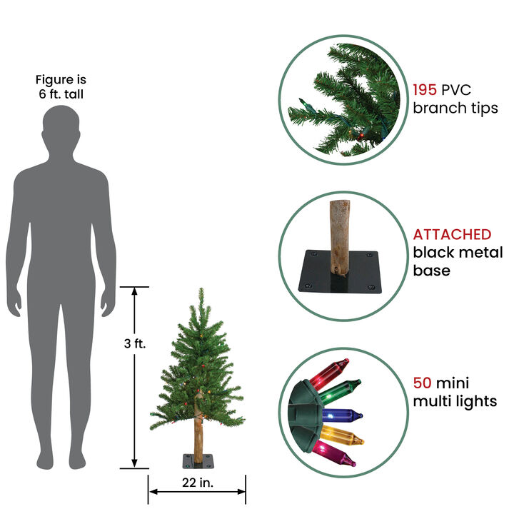 3' Pre-Lit Alpine Artificial Christmas Tree - Multi Lights