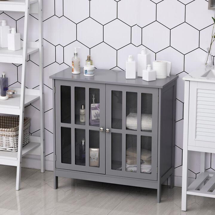 Gray Space-Saver: Multifunctional Bathroom Cabinet with Door and Shelves