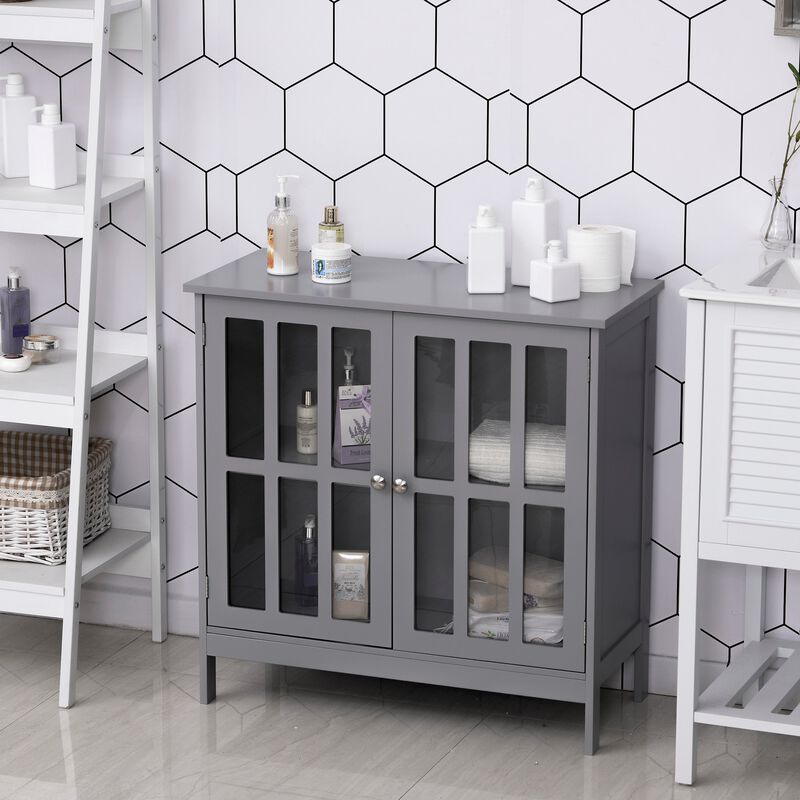 Gray Space-Saver: Multifunctional Bathroom Cabinet with Door and Shelves