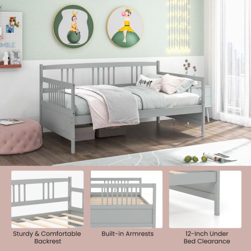 Hivvago Twin Size Wooden Slats Daybed Bed with Rails