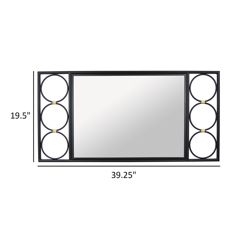Reeve Wall Mounted Mirror with Round Accents, 20 x 39, Black Metal - Benzara