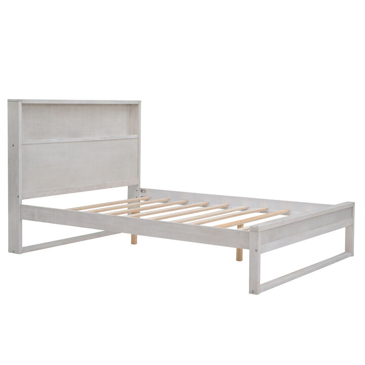 Platform Bed With Storage Headboard, Sockets And USB Ports, Full Size Platform Bed