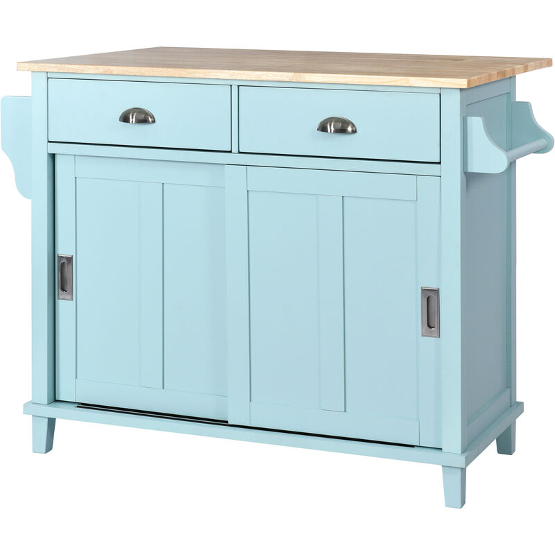 Streamdale Rolling Mint Green Kitchen Cart with Drop-Leaf Countertop