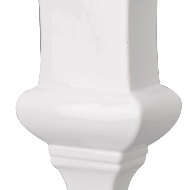 14 Inch Decorative Ceramic Vase, Artistic Turned Urn, White and Gold Rim-Benzara