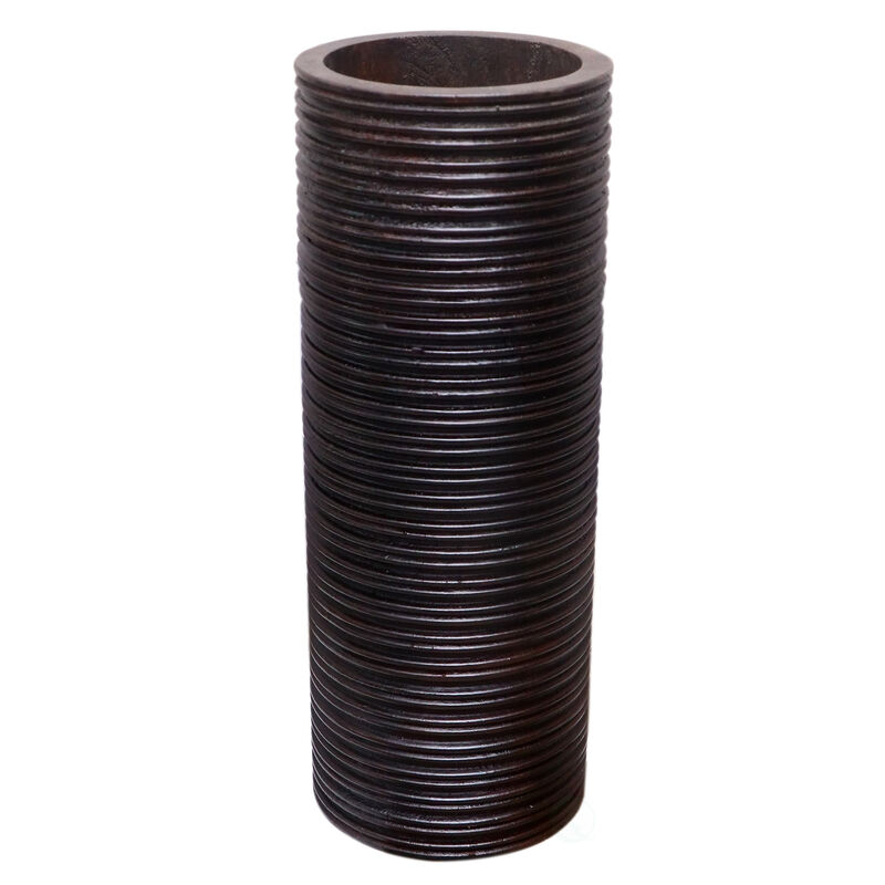 Brown Decorative Contemporary Mango Wood Ribbed Design Cylinder Shaped Table Vase, 16 Inch