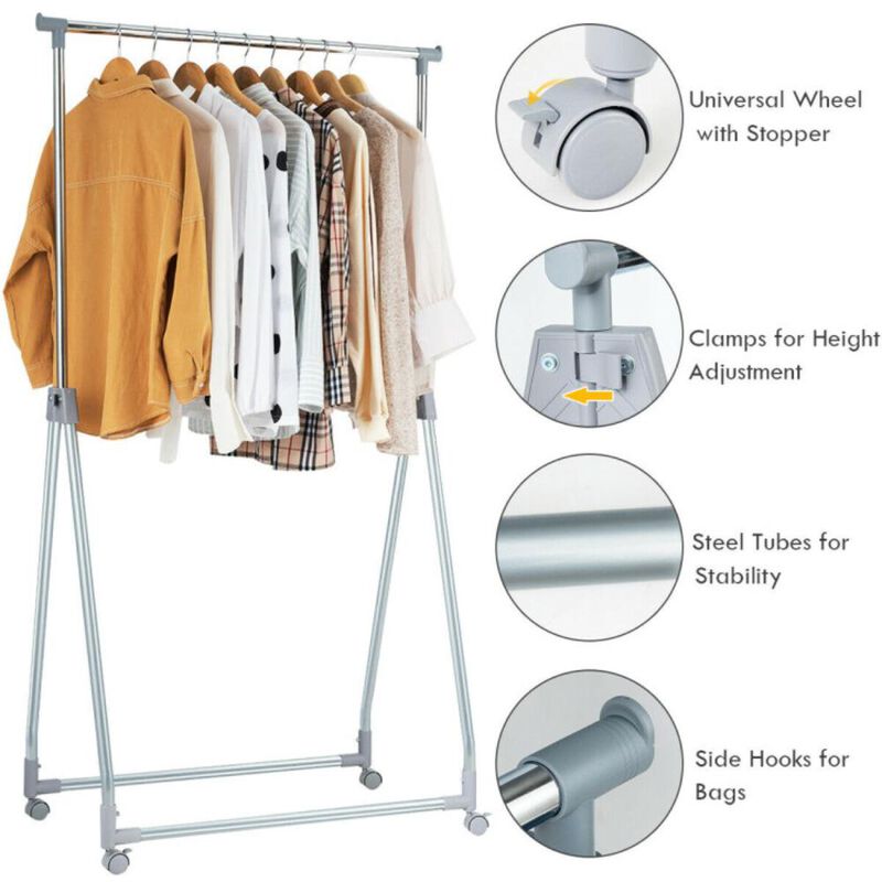 Hivvago Extendable Foldable Heavy Duty Clothing Rack with Hanging Rod