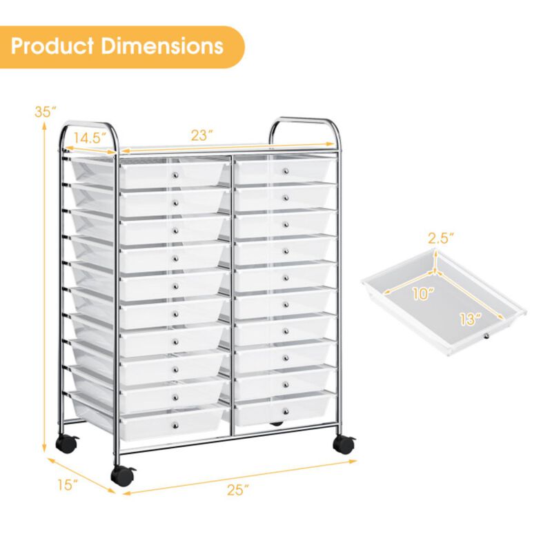 Hivvago 20 Drawers Rolling Storage Cart Studio Organizer