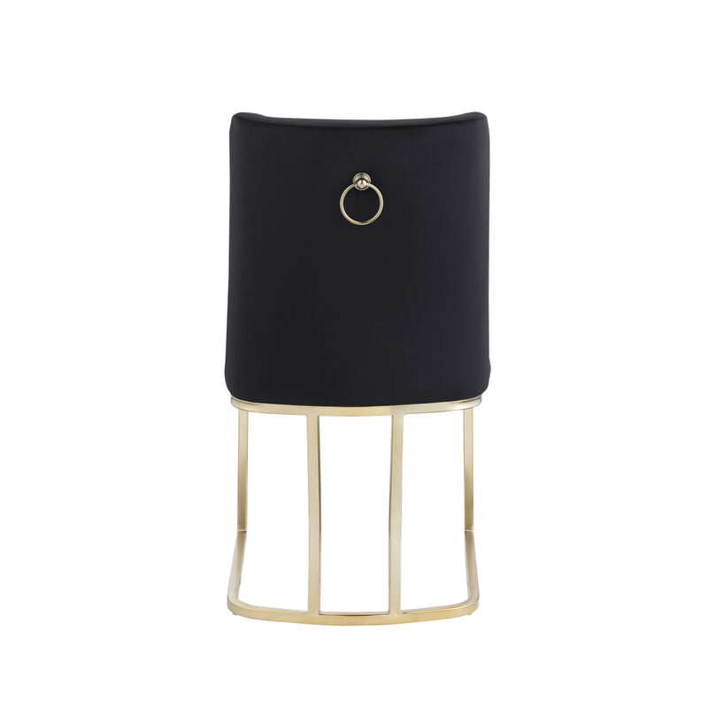 Dining Chairs, Velvet Upholstered Side Chair, Gold Metal Legs (Set Of 2) - Black