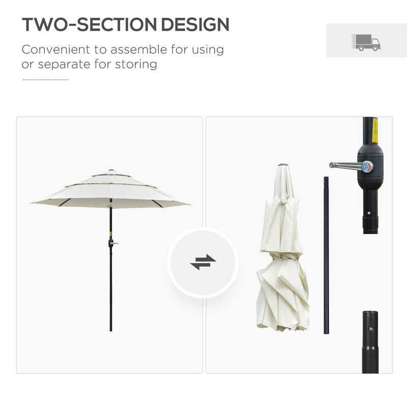 Beige Patio Canopy: 9ft 3-Tier Umbrella with Crank and Tilt