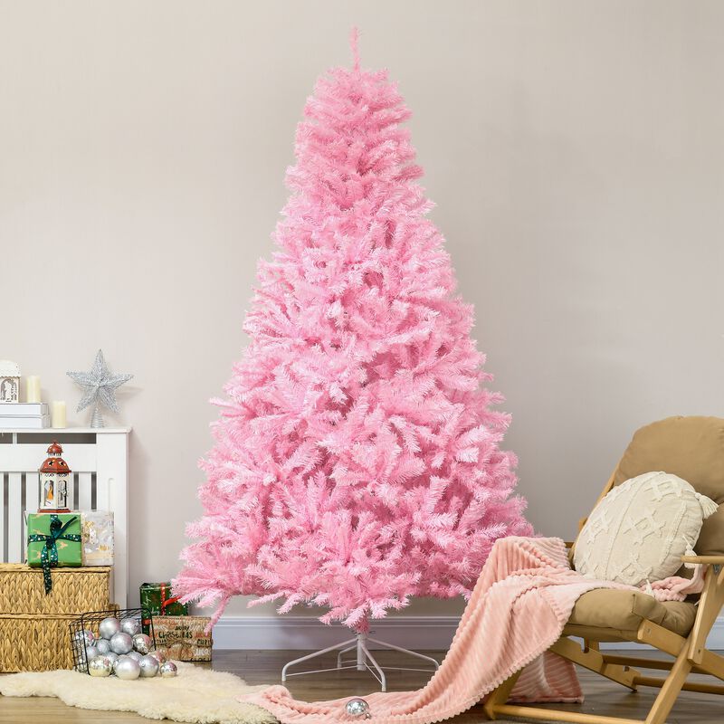 HOMCOM 7' Artificial Christmas Tree with Auto Open, Wide Shape, Pink