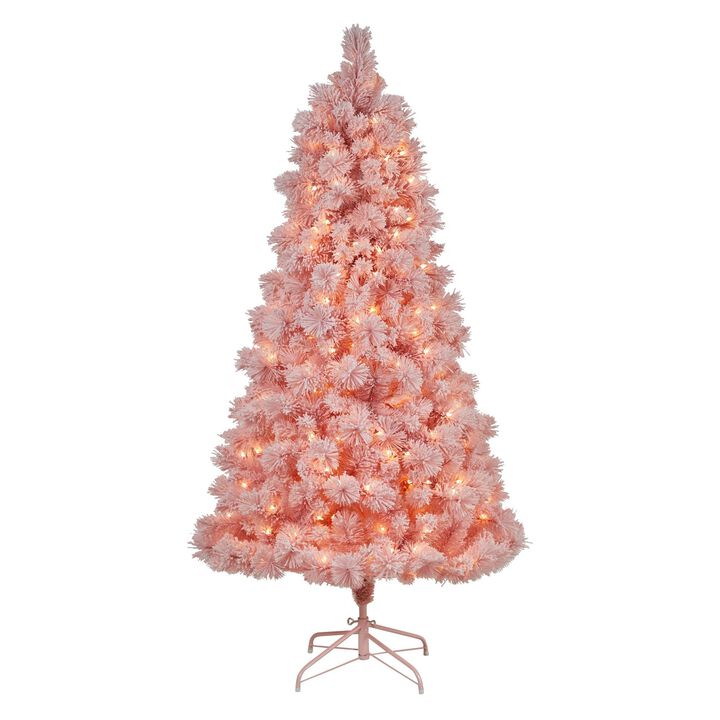 Nearly Natural 7-ft Holiday Pink Cashmere Artificial Christmas Tree Artificial with 300 LED lights and 599 Bendable Branches