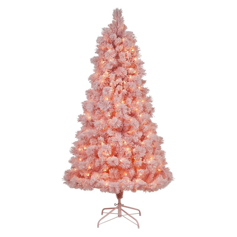 Nearly Natural 7-ft Holiday Pink Cashmere Artificial Christmas Tree Artificial with 300 LED lights and 599 Bendable Branches