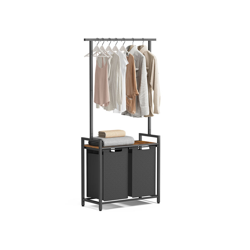 2 Section Laundry Sorter with Clothes Rack