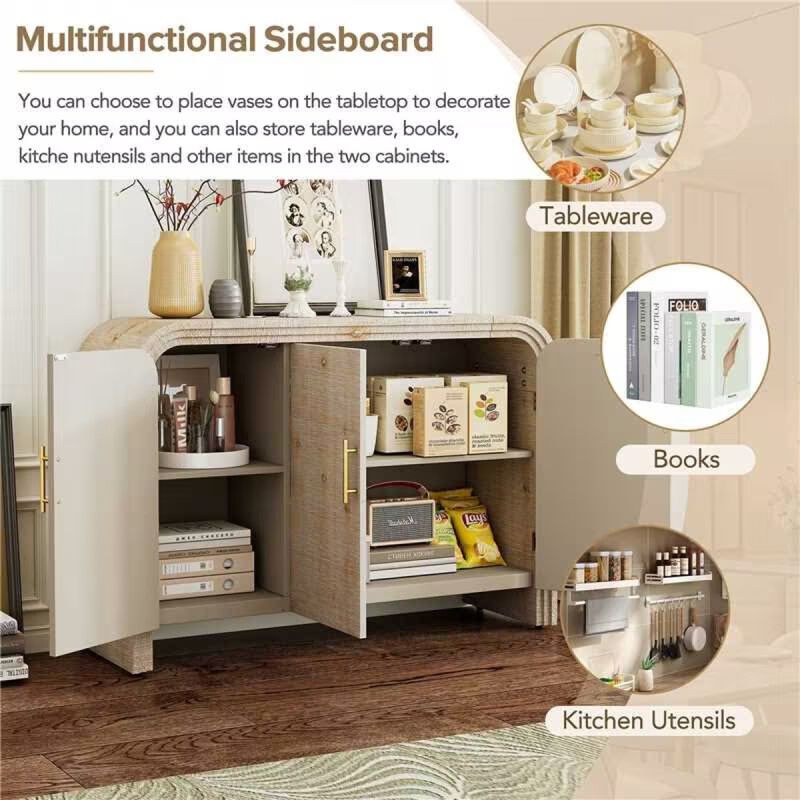 Minimalist Curved Sideboard with Gold Handles
